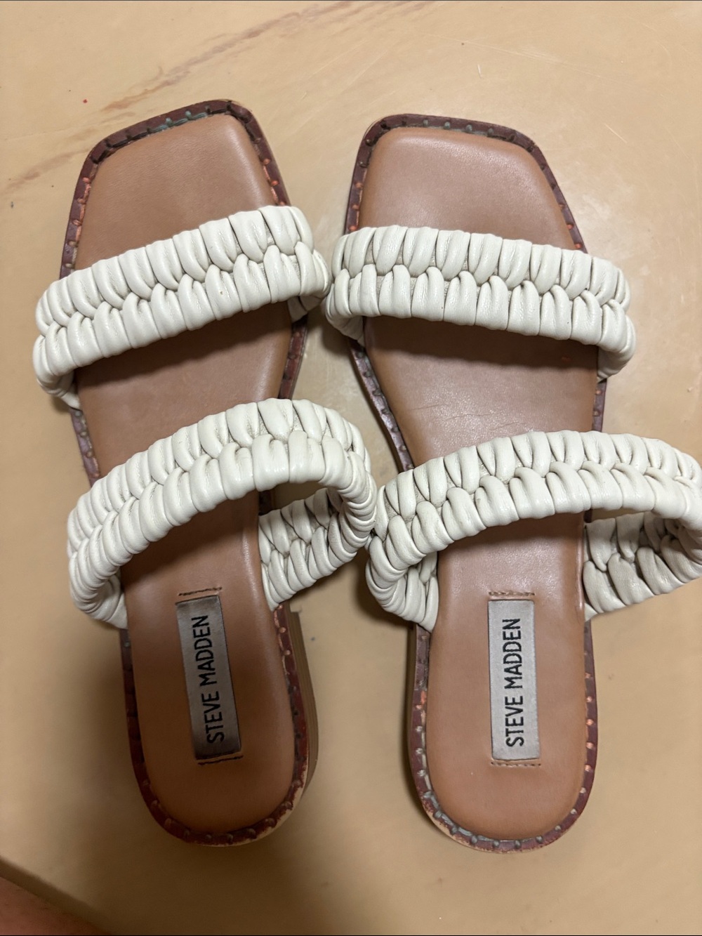 Steve Madden Cream Braided Double-Strap Slide Sandals